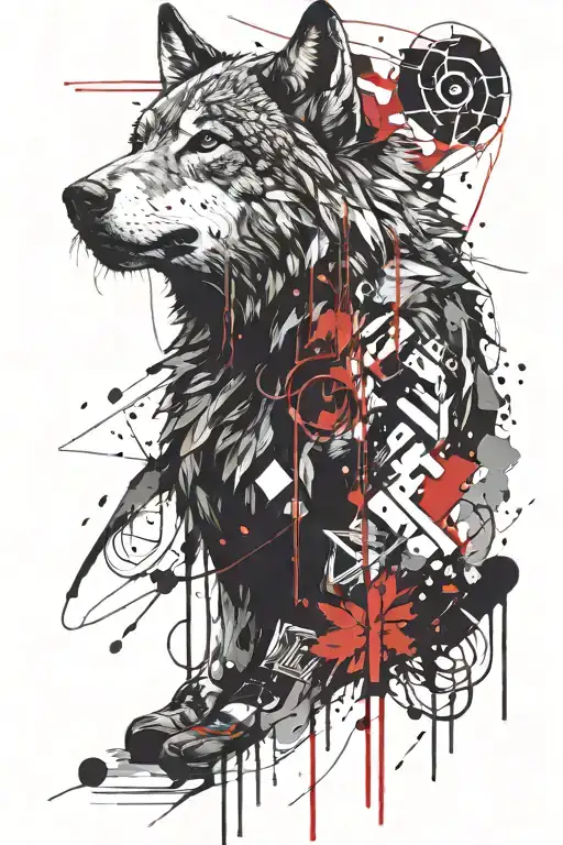 technology fantasy with wolf head tattoo design idea