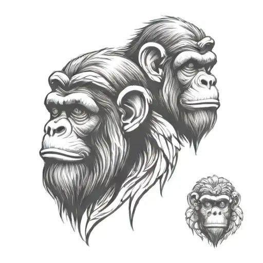 A retro-inspired tattoo of three wise monkeys in a black-grey style tattoo design idea