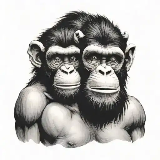 A realistic portrait of three wise monkeys in a retro style tattoo design idea