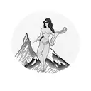 A blackwork tattoo featuring a silhouette of Aphrodite standing on a mountain peak tattoo design idea
