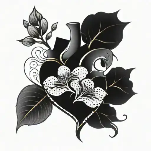 heart with flowers growing tattoo design idea