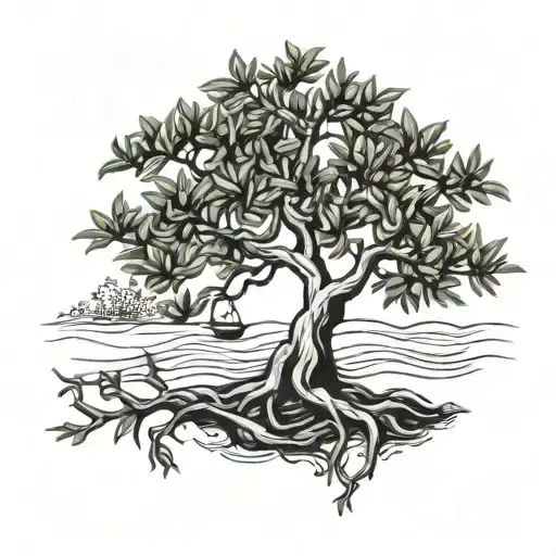 olive tree with the branches forming a anchor tattoo design idea