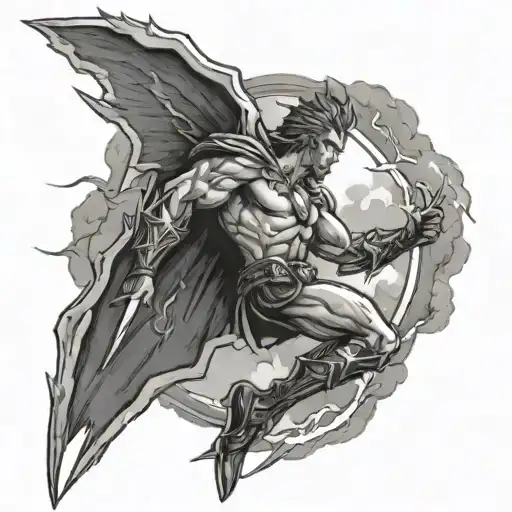 Zues throwing lightning bolts through the clouds tattoo design idea