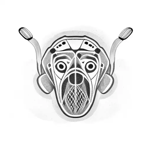 A hockey goalie mask with dog paw prints as the design tattoo design idea