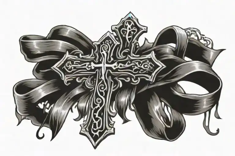 colon cancer ribbon on a wooden cross tattoo tattoo design idea
