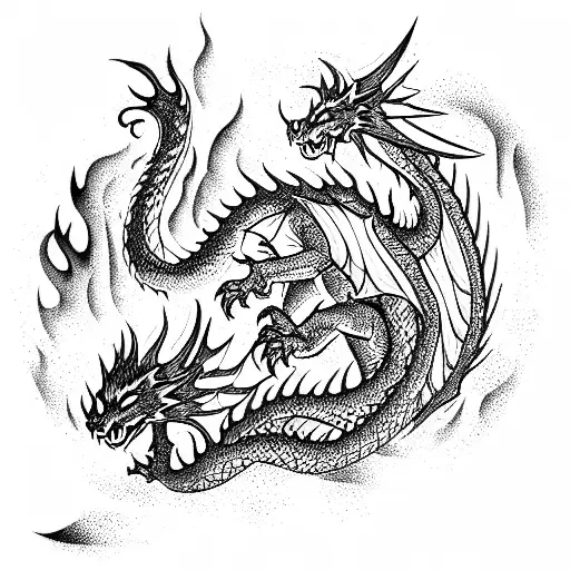 Forest Dragon Fire tattoo design idea