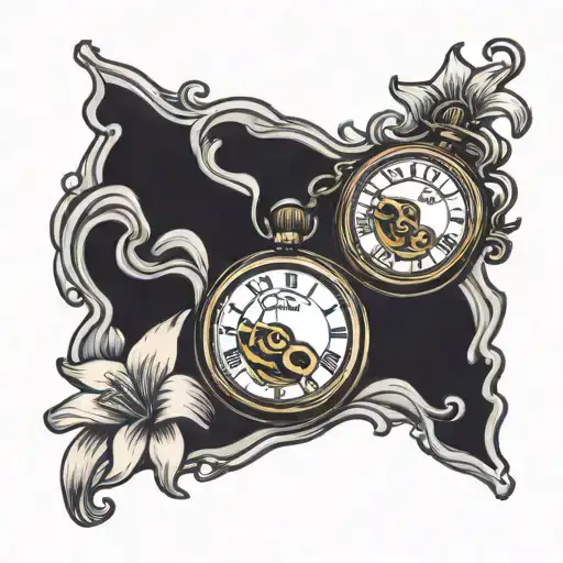 Broken pocket watch with lilys  tattoo design idea