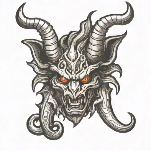 steer horns bahamut head tattoo design idea