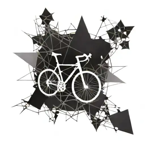 A minimalist tattoo of a bicycle silhouette surrounded by a mathematical fractal pattern inspired by nature tattoo design idea