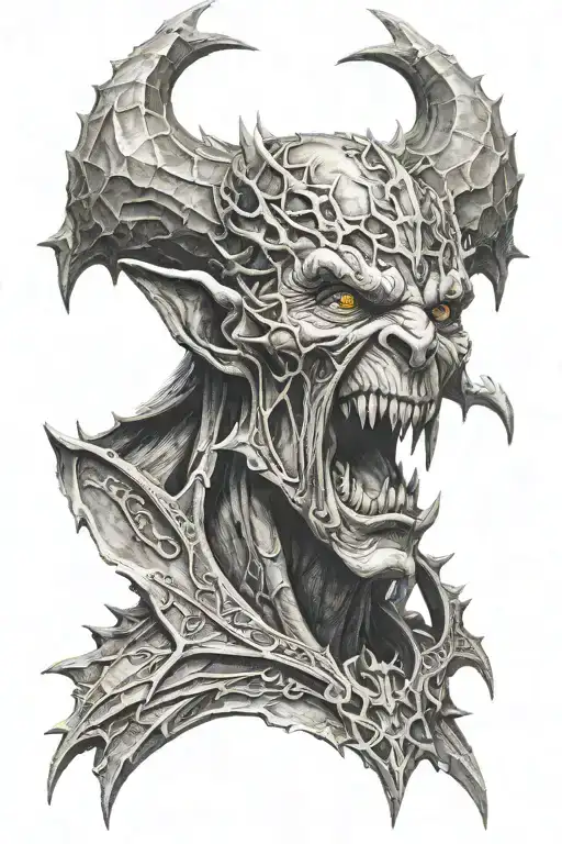 Sauron who hold the eye in his hends and orcs tattoo design idea