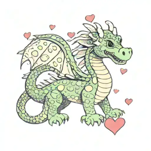dragon with hearts retro girly tattoo design idea