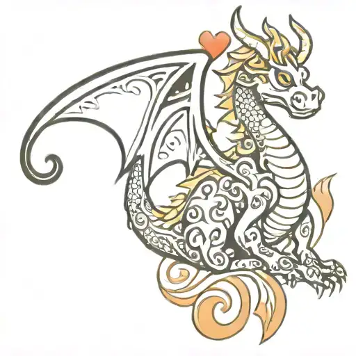 dragon with hearts retro girly flames tattoo design idea