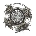 A labyrinth with a broken chain at the center representing breaking free from anxiety tattoo design idea