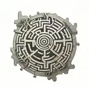 A labyrinth with a broken chain at the center representing breaking free from anxiety tattoo design idea