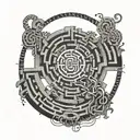 A labyrinth with a broken chain at the center representing breaking free from anxiety tattoo design idea