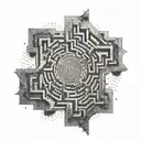 A labyrinth with a broken chain at the center representing breaking free from anxiety tattoo design idea