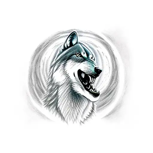 A majestic wolf howling at the moon in a dark forest tattoo design idea