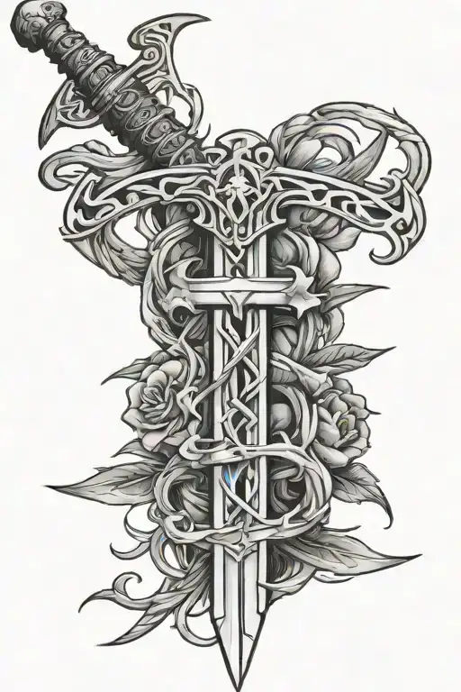 sword wrapped in thorns  tattoo design idea
