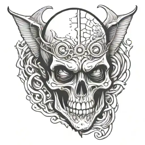 half face alien half skull  tattoo design idea