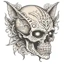 half face alien half skull  tattoo design idea