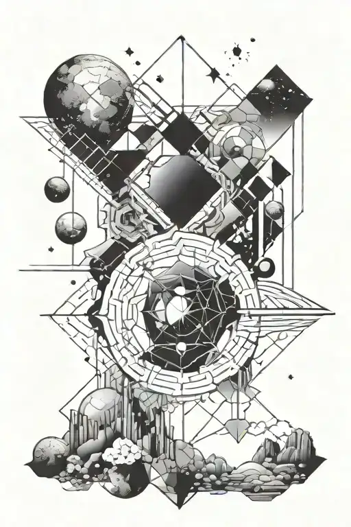 geometric lines cosmic scene tattoo design idea