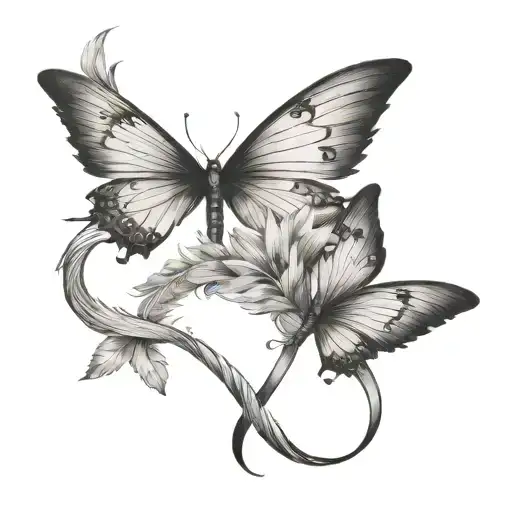 feather blowing in wind butterflies leaving Ariyana Skye written on the quill and a infinity sign at the bottom  tattoo design idea