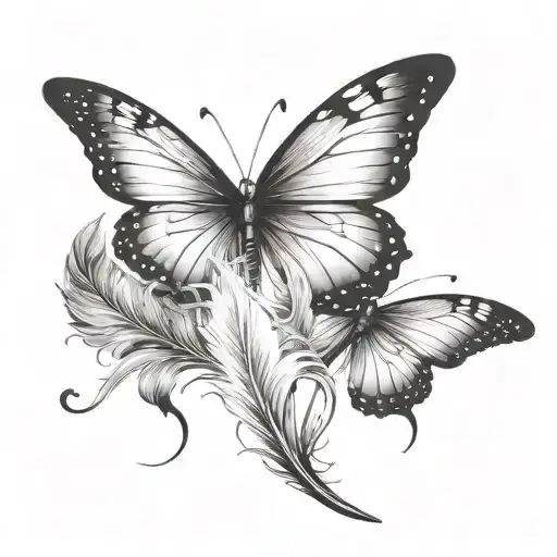 a feather blowing in the wind butterflies leaving the feather   tattoo design idea
