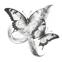 feather blowing in wind butterflies leaving the feather  Ariyana Skye written on the quill  tattoo design idea