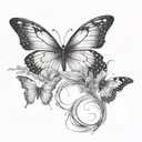 feather blowing in wind butterflies leaving the feather  Ariyana Skye written on the quill  tattoo design idea