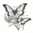 feather blowing in wind butterflies leaving the feather  Ariyana Skye written on the quill  tattoo design idea