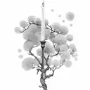 a candle surrounded by a branch of mimosa tattoo design idea