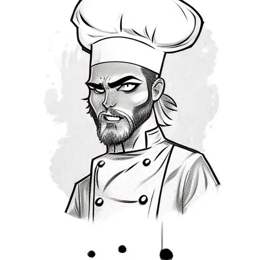 A sketch style tattoo of a comic book character dressed as a chef tattoo design idea