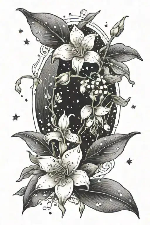 Lilies of the valley stars moon arrow moon tattoo design idea