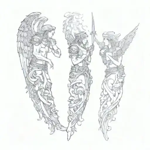 design 2 angels fighting tattoo design idea