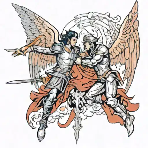 ### Tattoo Concept: *Title:* The War of Angels and Men ### Tattoo Structure: 1.⁠ ⁠*Angels in Combat: tattoo design idea
