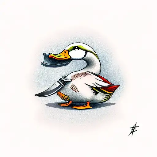 duck holding knife tattoo design idea