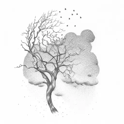 Wing by lightning and blossom tree tattoo design idea