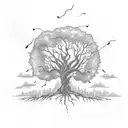 Wing by lightning and blossom tree tattoo design idea