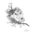 Wing by lightning and blossom tree tattoo design idea