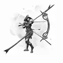 A warrior holding a bow and arrow, camouflaged in a dense jungle tattoo design idea