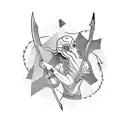 A warrior holding a bow and arrow, camouflaged in a dense jungle tattoo design idea