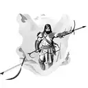 A warrior holding a bow and arrow, camouflaged in a dense jungle tattoo design idea