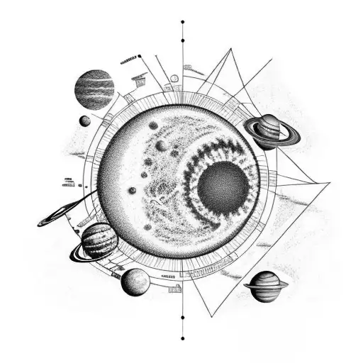 Solar System in format of one atom tattoo design idea