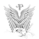 angel wings with the letter B. memorial piece. 01/29/2013. roses. angel.  tattoo design idea