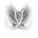 angel wings with the letter B. memorial piece. 01/29/2013. roses. angel.  tattoo design idea