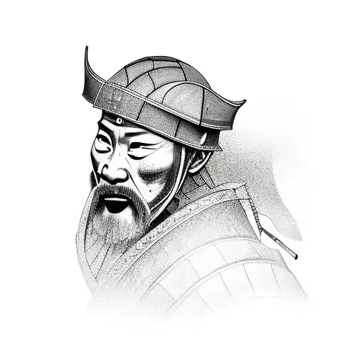 realistic old man samurai warrior portrait side profile in shading style tattoo design idea