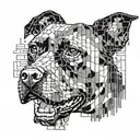 An American Staffordshire Terrier in a pixelated style, surrounded by printed circuit board patterns tattoo design idea