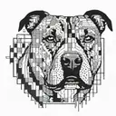 An American Staffordshire Terrier in a pixelated style, surrounded by printed circuit board patterns tattoo design idea