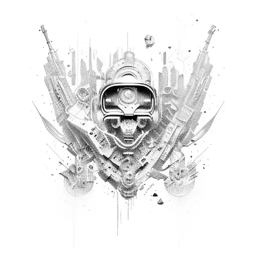 cyberpunk four elements  tattoo design idea