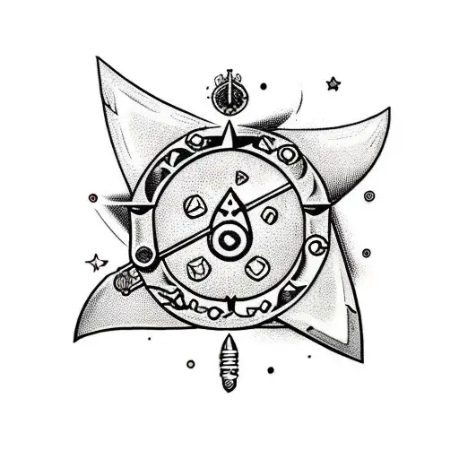 sword with the moon phases and RPG dice tattoo design idea